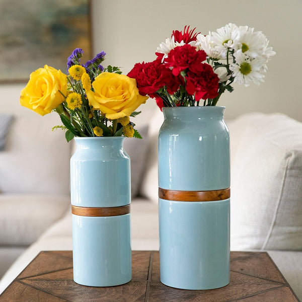 The Vega Vase in Blue with Dark Wood