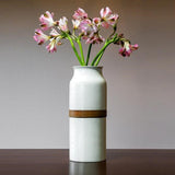 The Vega Vase in White with Dark Wood