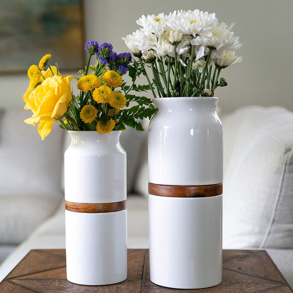 The Vega Vase in White with Dark Wood