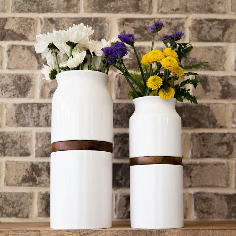 The Vega Vase in White with Dark Wood